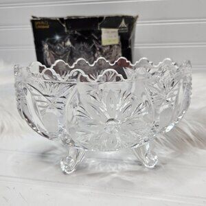 Vtg Anna Hutte Bleikristall 24% Lead Crystal Hand Cut Signed Footed Bowl 5x7x4.5